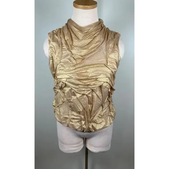 DI PETSA Wetlook High Neck Metallic Gold Top Size XL